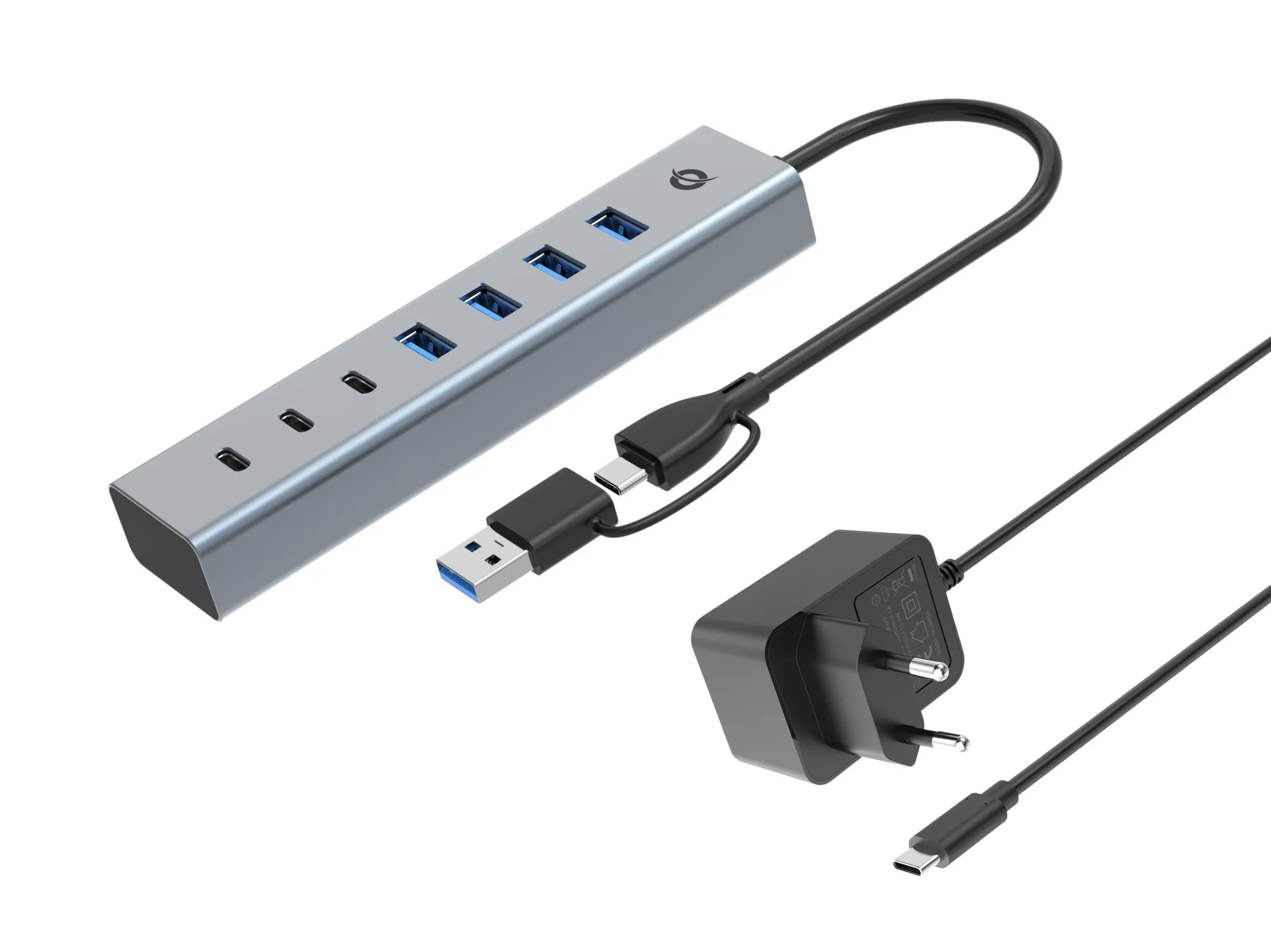 Hub Usb 3.2 7 Porte Bk (Alluminio) 4*Usb A/2*Usb C + Alimentatore - immagine 1