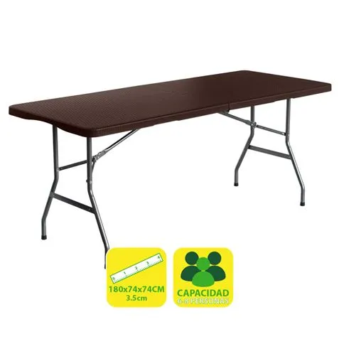 Tavolo pieghevole Sungarden in resina effetto rattan 180x74x74cm 35cm - Colore marrone - immagine 1