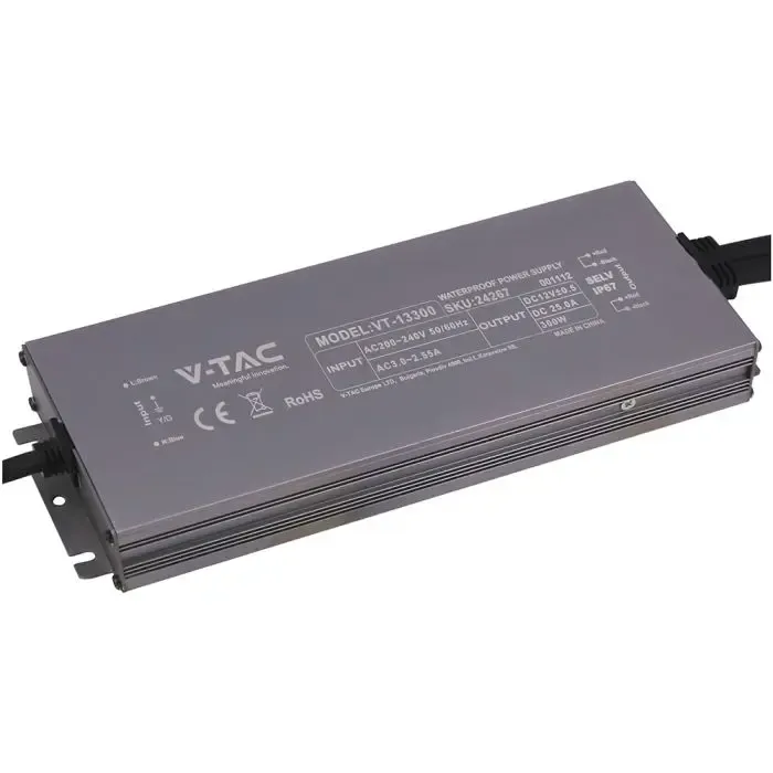 V-TAC Alimentatore LED in Metallo 300W 24V 12.5A con 1 Uscita 244x80x29mm IP67 - immagine 1