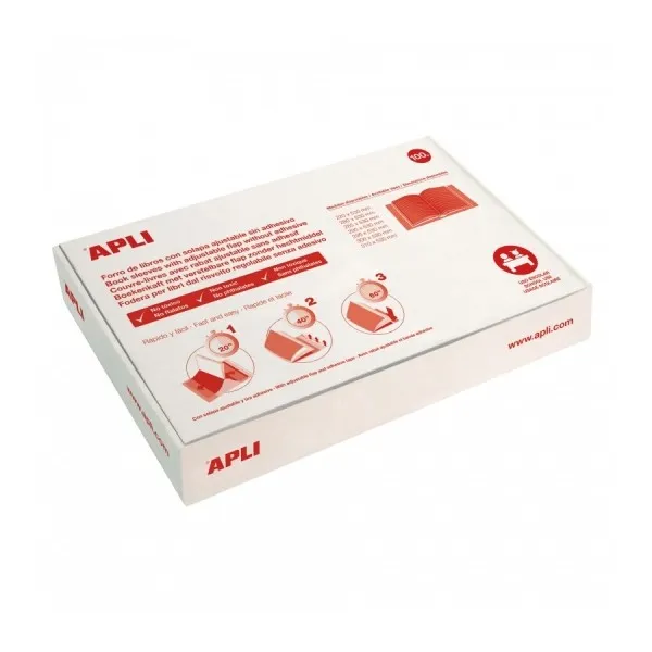 Apli Box da 100 copertine per libri 310 mm PVC 130 micron - Patta autoregolante - Fodera facile in 3 passaggi - Trasparente - immagine 1