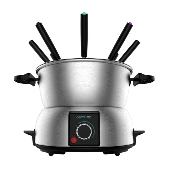 Set per fonduta elettrica Cecotec Fun Gourmet - Potenza 1000W - Acciaio inossidabile - Termostato regolabile - Coperchio anti-schizzo - Include 8 forchette - Lavabile in lavastoviglie - immagine 1