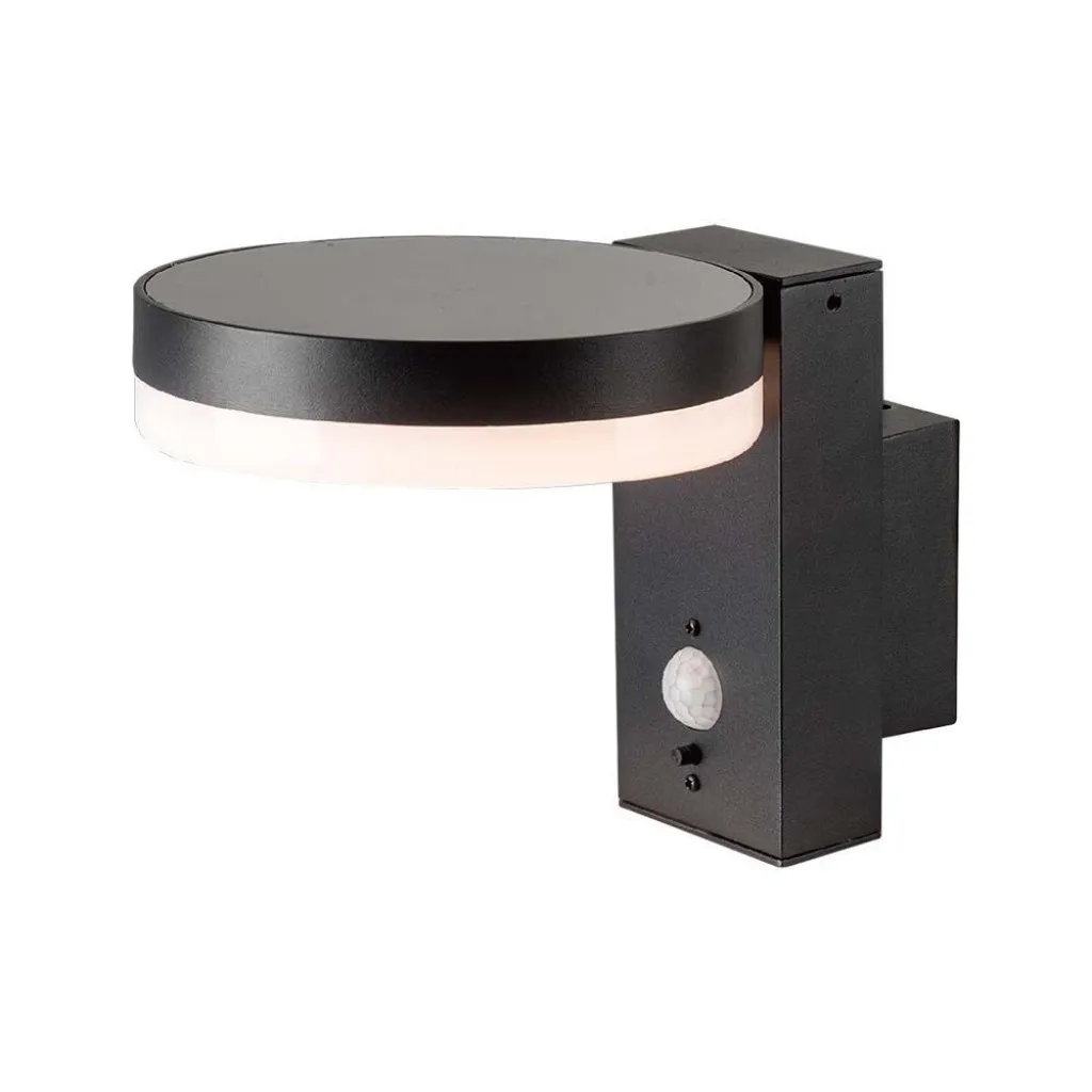 V-TAC Lampada LED da Muro Rotonda 5.5W con Pannello Solare e Sensore PIR Corpo Nero 3000K IP44 - immagine 1