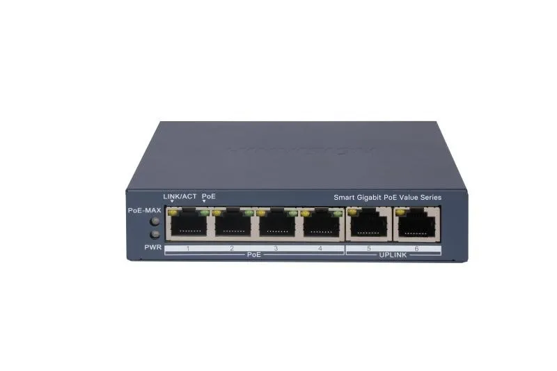 Hikvision Switch L2 Smart Managed 4 Gigabit Rj45 Poe Ports 2 Gigabit Rj45 Port 802.3Af/At Poe P - immagine 1