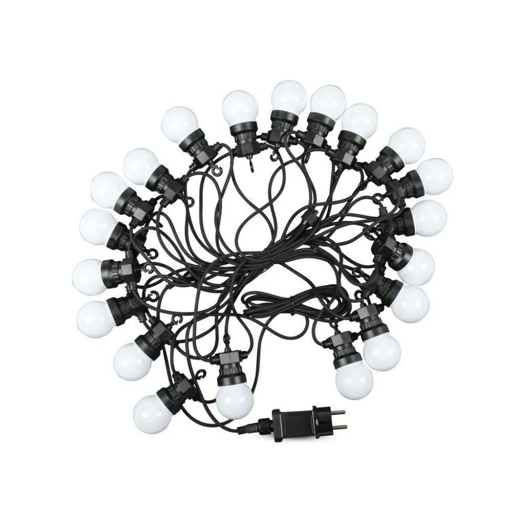 V-TAC Catenaria 10m con 20 Lampadine mini Globo LED 10W Colore Bianco con Schuko e Trasformatore 6000K IP44 - immagine 1