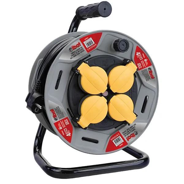 Avvolgicavo Elbat con protezione termica - 4 Schuko - Carico massimo: 1100 W (retratto) 3200 W (non retratto) - Cavo da 25 m - immagine 1