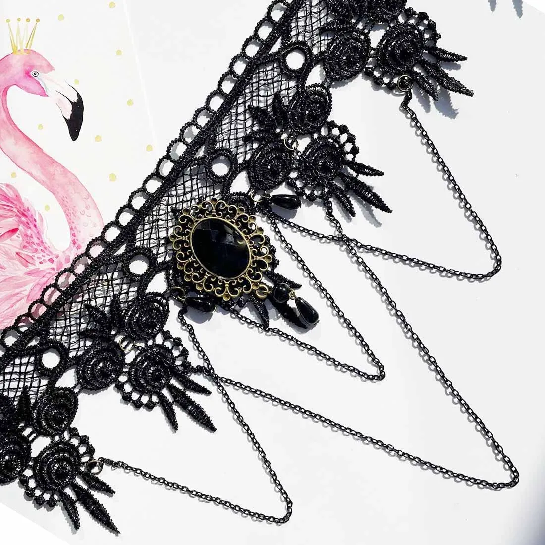 Carufin Collane con girocollo in pizzo nero sexy Collane con nappa gotica Girocollo Accessori per feste di Halloween per donne e ragazze (Collana 2) - immagine 5