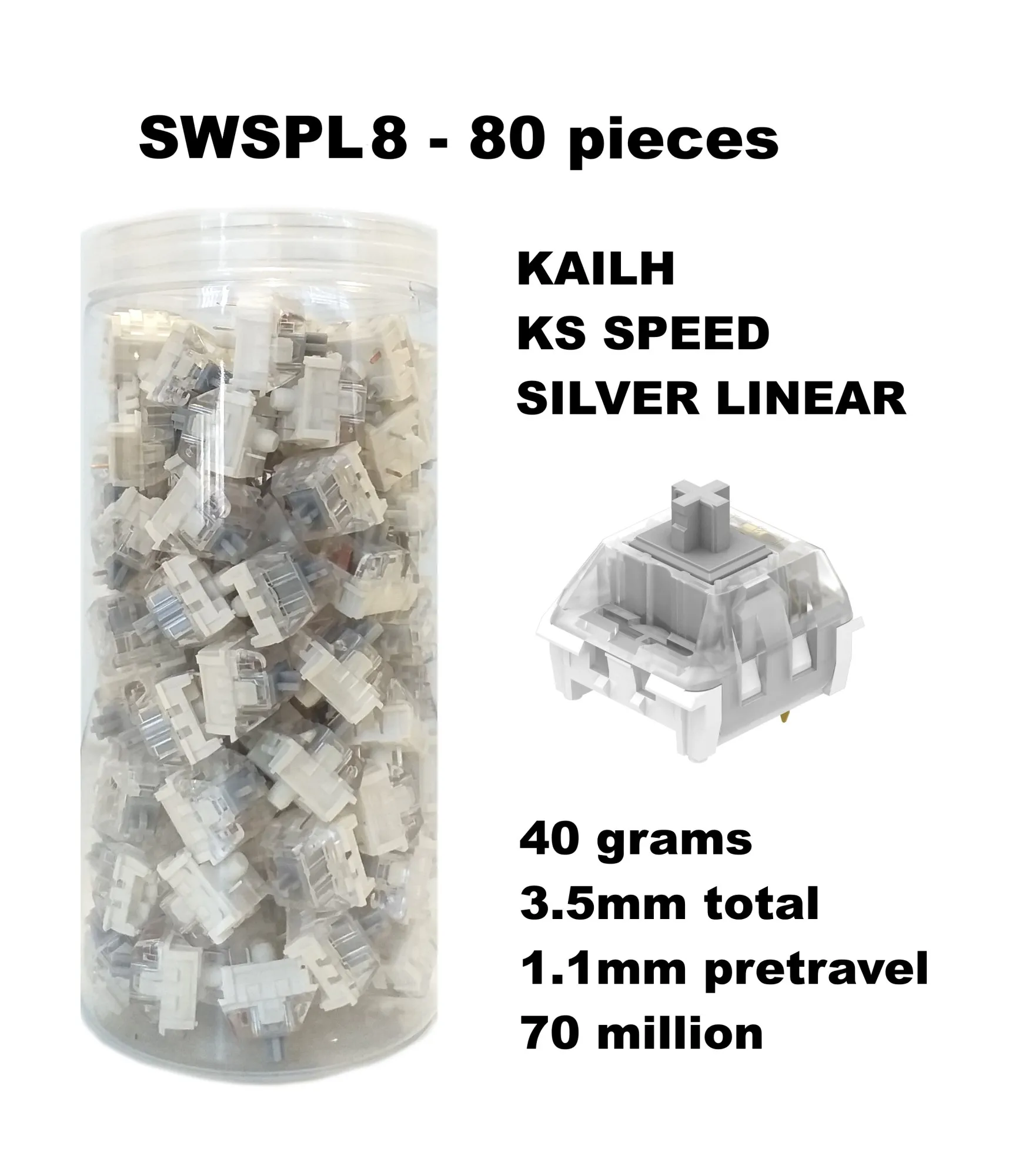 Set 80 Sottotasti Switches Kailh Ks Speed Silver Linear - immagine 1
