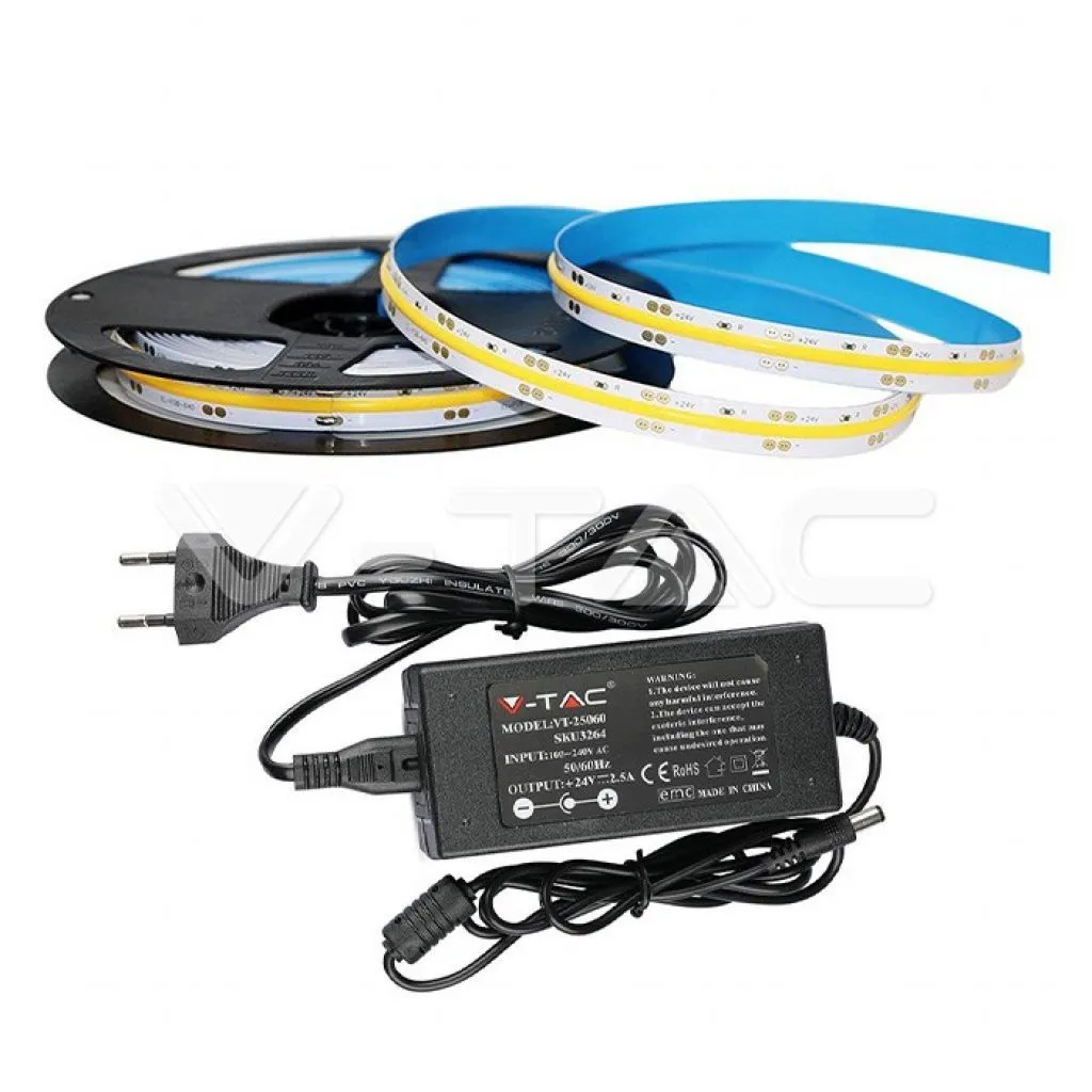 V-TAC Kit Strip LED 512 COB 6000K 12W IP20 DC24V 1000LM/M (2669+3264) - immagine 1