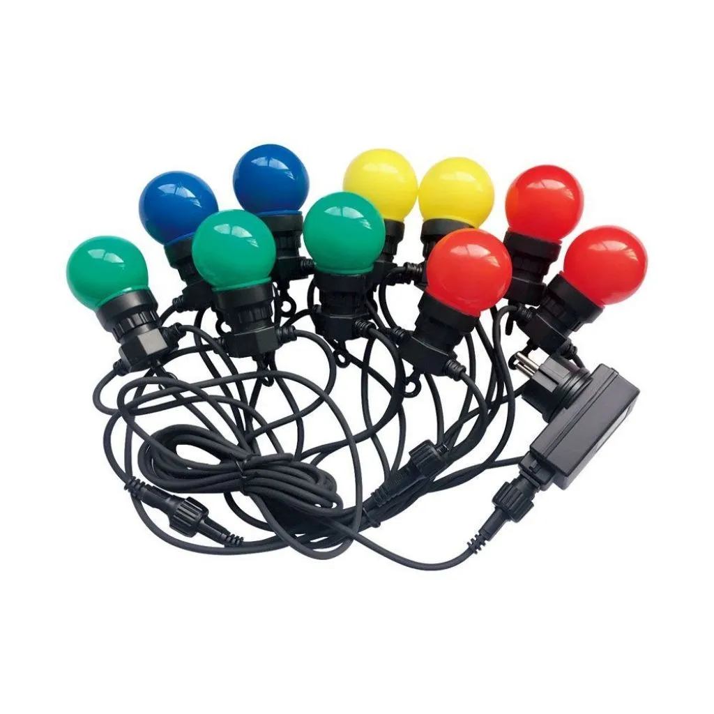 V-TAC Catenaria 10m con 20 Lampadine mini Globo LED 10W RGB con Schuko e Trasformatore IP44 - immagine 1