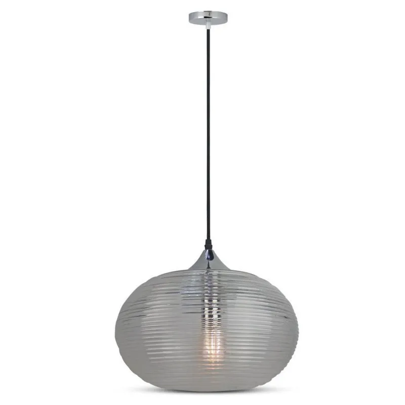 V-TAC Lampadario LED a Sfera in Vetro Ondulato e Metallo con Portalampada E27 (Max 60W) Colore Nero Trasparente - immagine 1