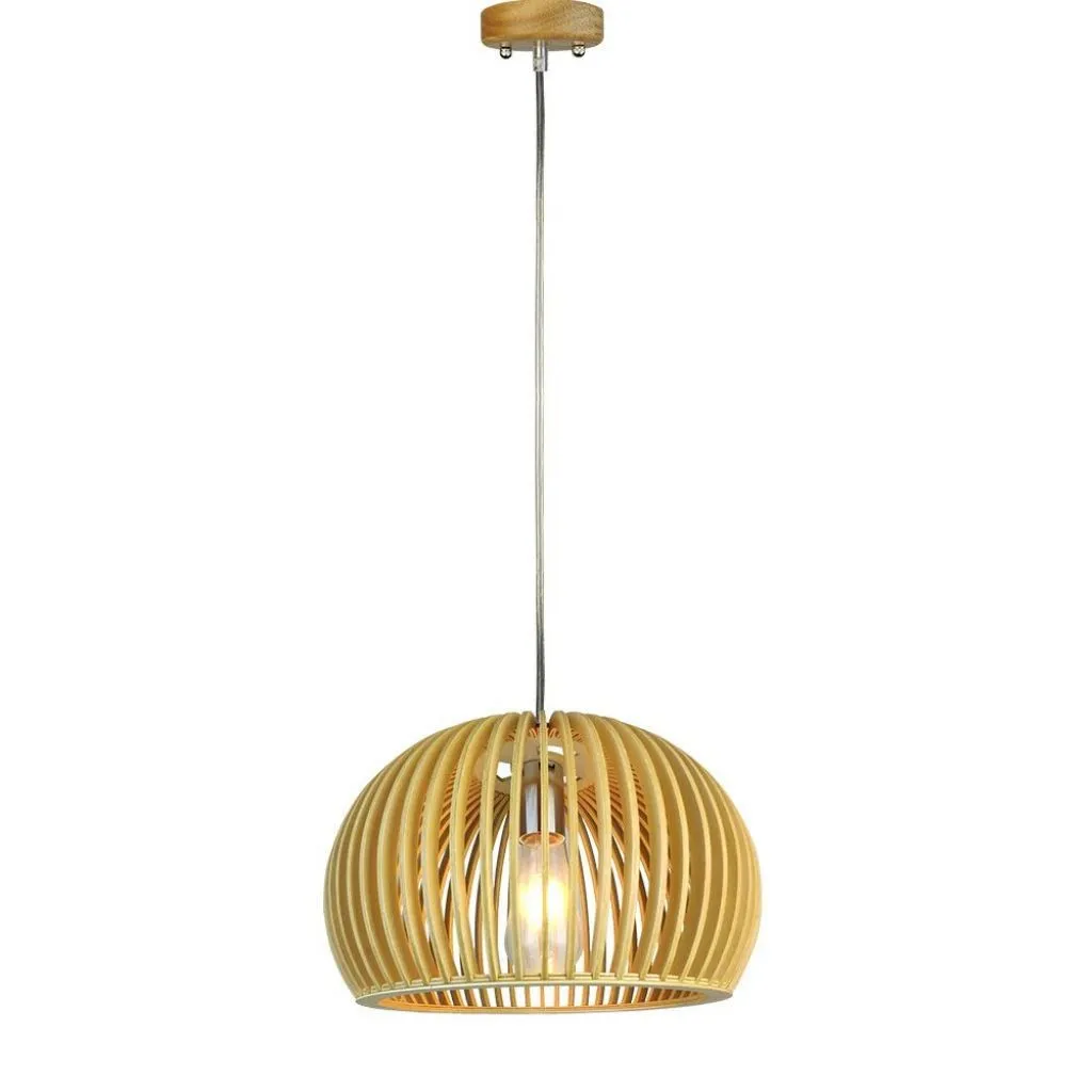 V-TAC Lampadario LED in Legno a Sospensione con Portalampada E27 (Max 60W) Cappuccio Cromato e Paralume Rotondo d: 330*220mm 1m Cavo - immagine 1