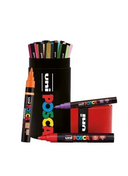 Scatola di metallo Posca con 13 pennarelli a vernice - 4x PC-5M 5x PC-3M 4x PC-5BR - Inchiostro a base d'acqua - Non permanente - Resistente alla luce - Colori assortiti - immagine 1