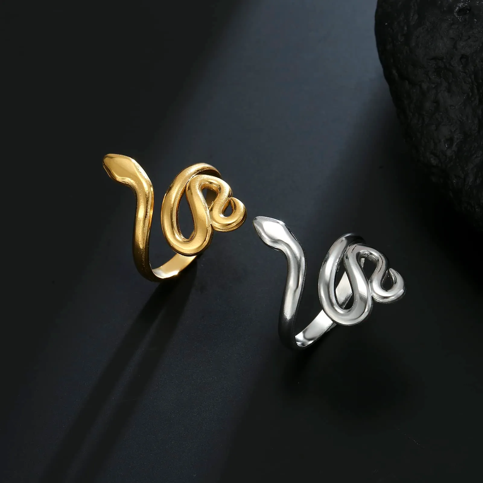 TEAMER Serpente Anello In Acciaio Inox Regolabile Wrap Snake Dito Impilare Gioielli per Donne - immagine 3