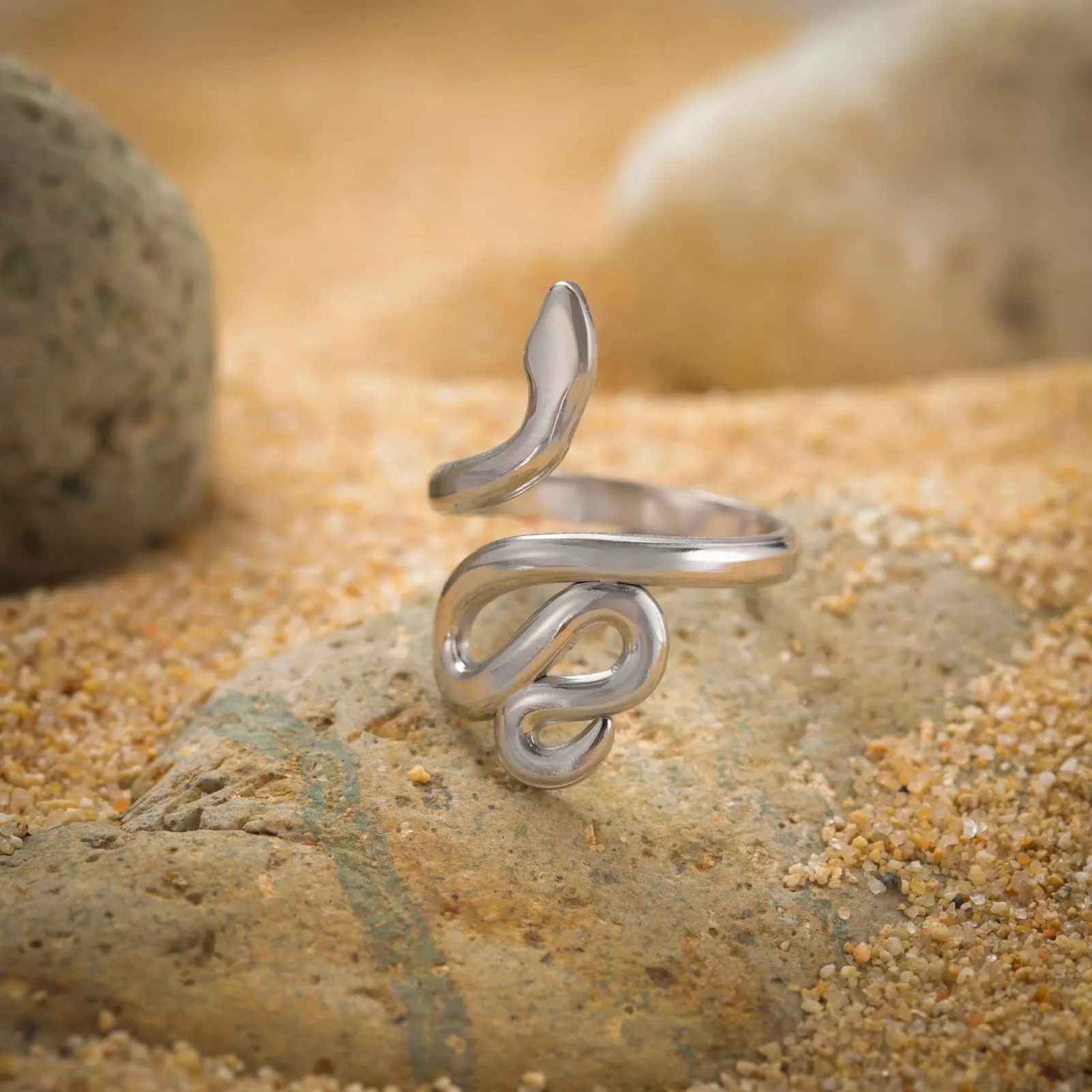 TEAMER Serpente Anello In Acciaio Inox Regolabile Wrap Snake Dito Impilare Gioielli per Donne - immagine 4