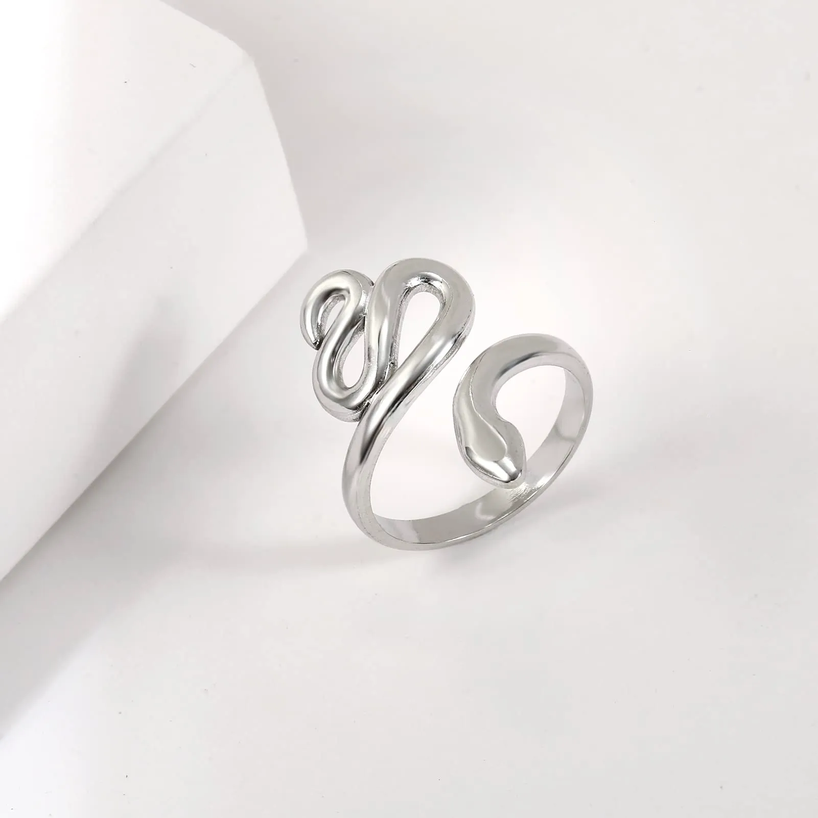 TEAMER Serpente Anello In Acciaio Inox Regolabile Wrap Snake Dito Impilare Gioielli per Donne - immagine 5