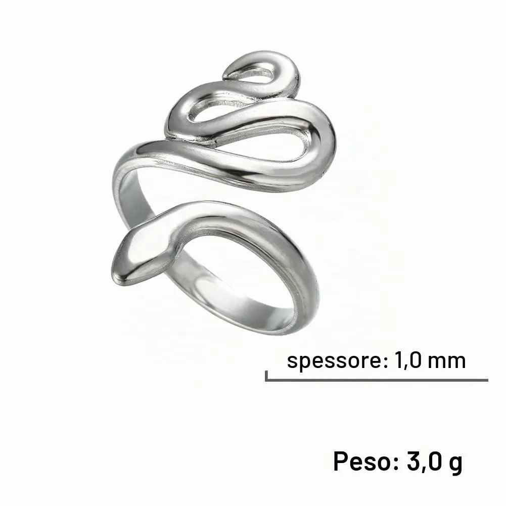 TEAMER Serpente Anello In Acciaio Inox Regolabile Wrap Snake Dito Impilare Gioielli per Donne - immagine 6