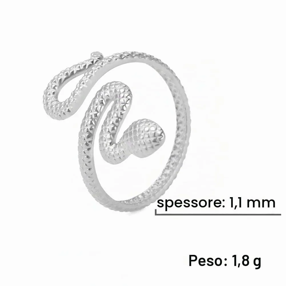 TEAMER serpente anello in acciaio inox regolabile dito Wrap Snake impilare Punk serpente animale gioielli per le donne (Stile 2 - Argento, Regolabile) - immagine 8