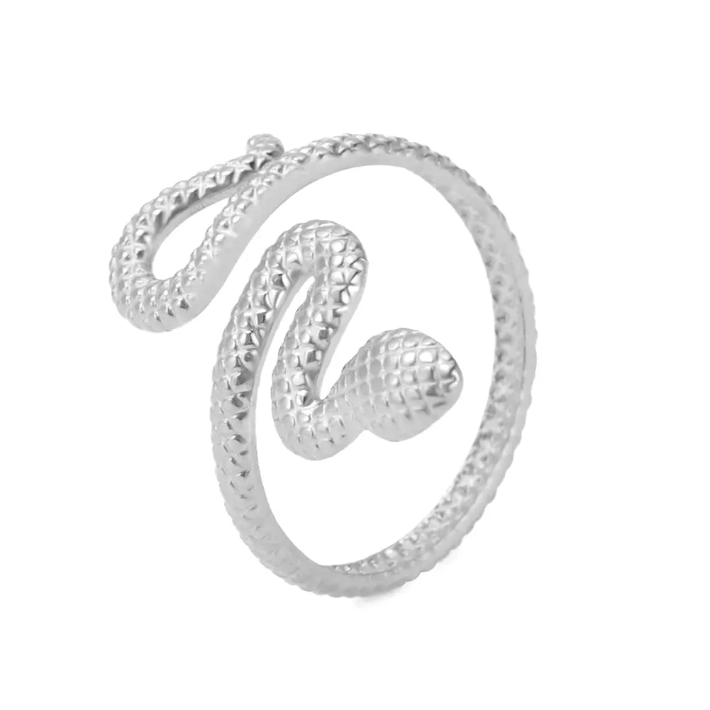 TEAMER serpente anello in acciaio inox regolabile dito Wrap Snake impilare Punk serpente animale gioielli per le donne (Stile 2 - Argento, Regolabile) - immagine 9