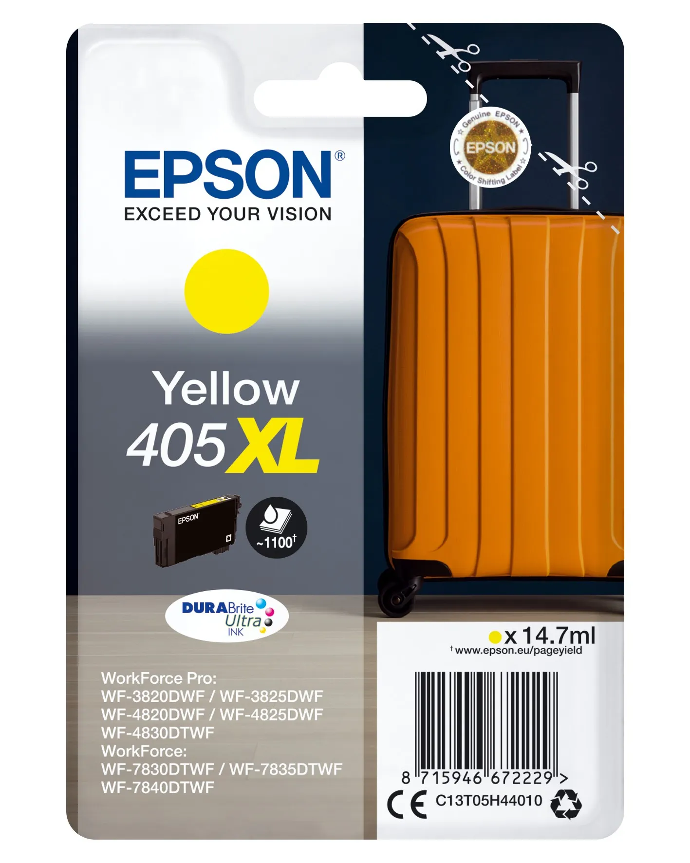 Epson Cartuccia Valigia 405 Giallo Inkjet Alta Capacita C13T05H44010 No Blister - immagine 1