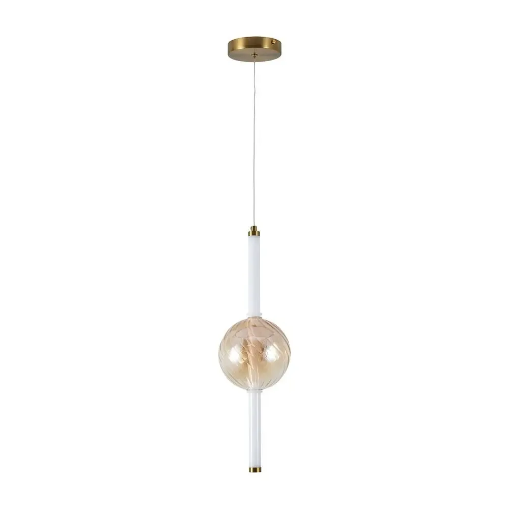 V-TAC Lampadario LED a Sospensione 8W in Metallo e Vetro Ambra/Bianco 3000K - immagine 1