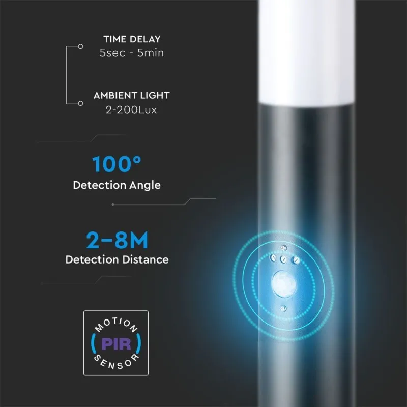 V-TAC Piantana LED da Giardino 110cm con Portalampada E27 e Sensore di movimento (max 60W) in Acciaio Inossidabile IP44 Colore Grigio - immagine 1
