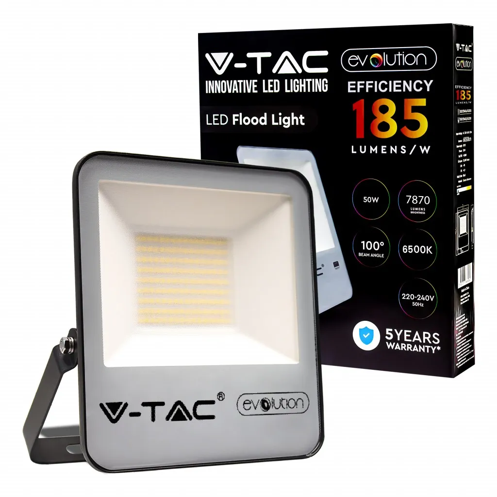 V-TAC PRO Faro LED Chip Samsung 50W 185LM/W Colore Nero 6400K IP65 - immagine 1