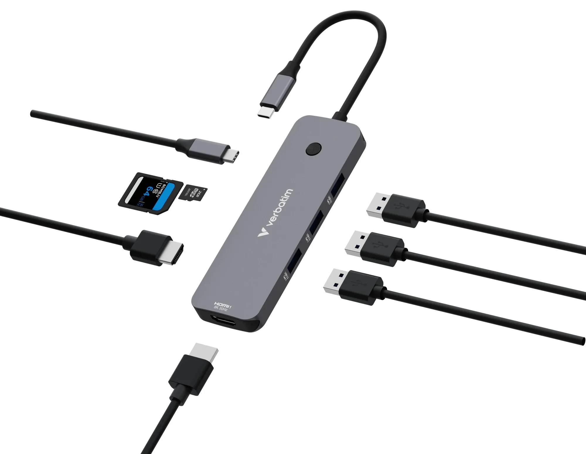 Verbatim CMH-08 USB tipo-C 5000 Mbit/s Argento - immagine 1