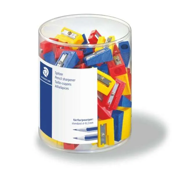Temperamatite in plastica Staedtler confezione da 100 pezzi - 1 foro - Angolo di affilatura 23° - Colori assortiti - immagine 1