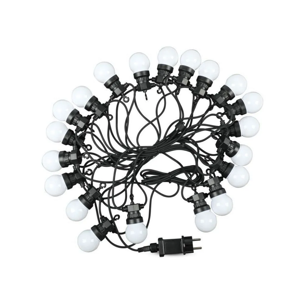 V-TAC Catenaria 10m con 20 Lampadine mini Globo LED 5W Colore Bianco con Schuko e Trasformatore 3000K IP44 - immagine 1