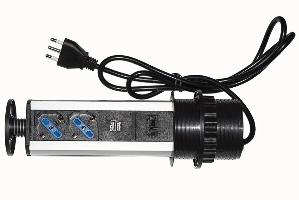 Multipresa Da Tavolo A Scomparsa Con 2 Prese 16A Femmina Ita/Schuko 1 Rj45 1 Rj11 2 Usb - immagine 1