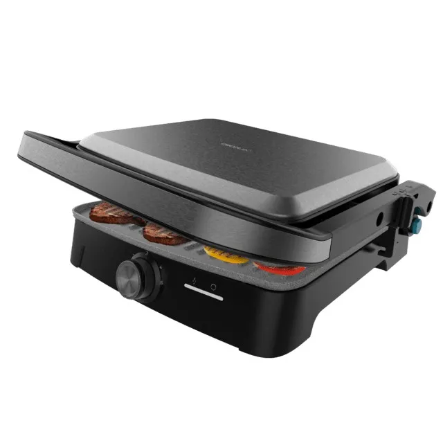Cecotec Rock'nGrill 2000 Full Open Parrilla Electrica - 2000W - Antiadherente - Temperatura Regulable - Apertura 180?? - Bandeja Recogegrasas - Superficie Cocinado 279x229mm - Color Gris - immagine 1