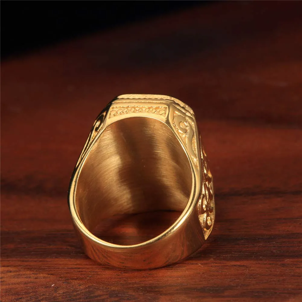 PAURO Anello da Uomo Annata in Acciaio Inossidabile Quadrato Dorato con Grande Pietra Rossa Taglia 19 - immagine 4