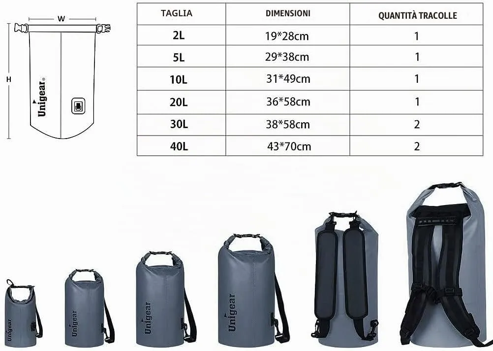 Unigear Borsa impermeabile per escursionismo, kayak, pesca, rafting, campeggio, sci, compresa custodia per telefono impermeabile - immagine 3