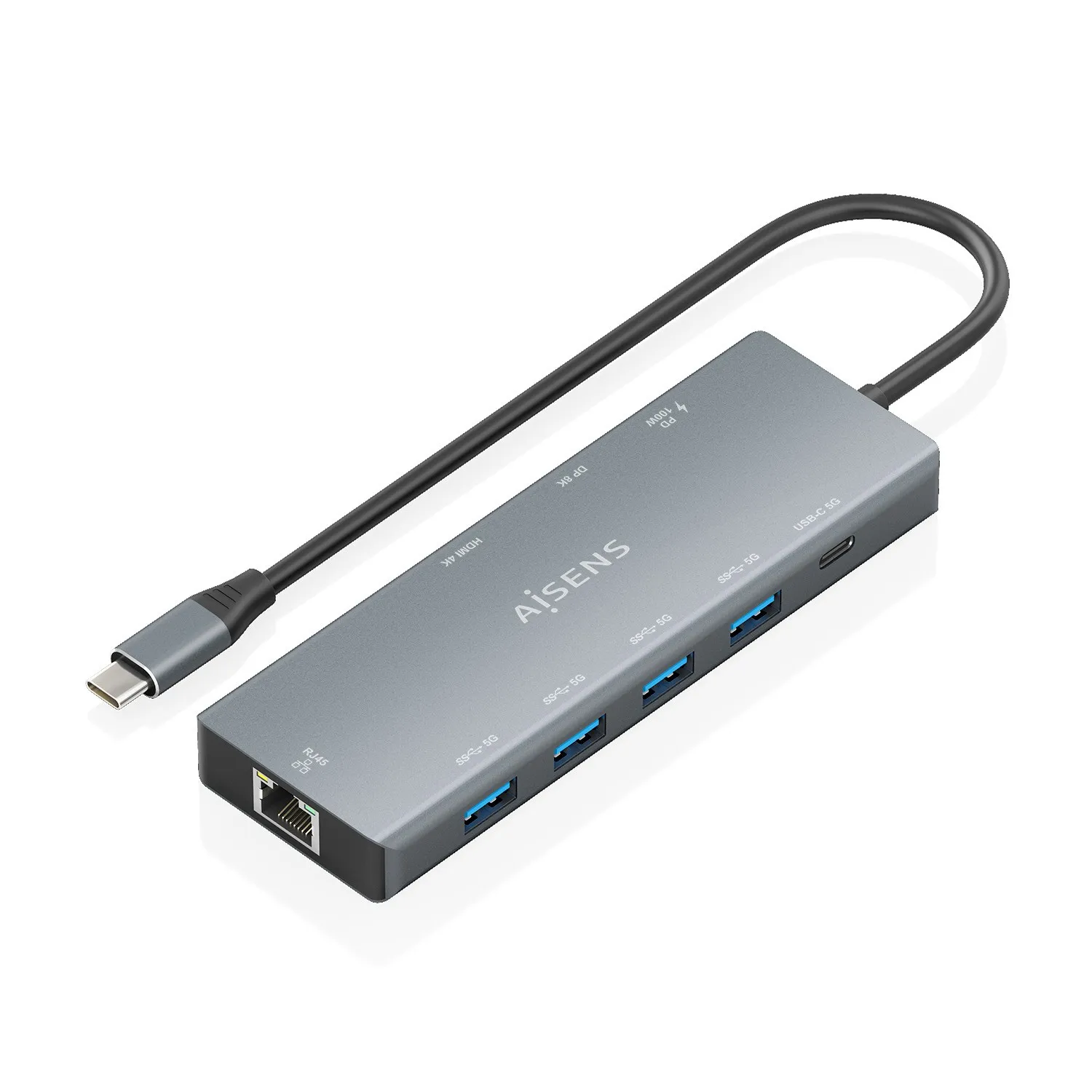 AISENS ASUC-9P051-GR replicatore di porte e docking station per laptop Cablato USB 3.2 Gen 1 (3.1 Gen 1) Type-C Grigio - immagine 1