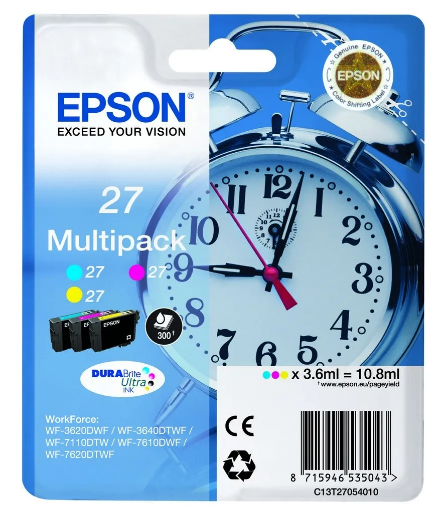ORIGINALE Epson Multipack ciano / magenta / giallo C13T27054012 27 3 Cartucce colore: T2702 + T2703 + T2704 - immagine 1
