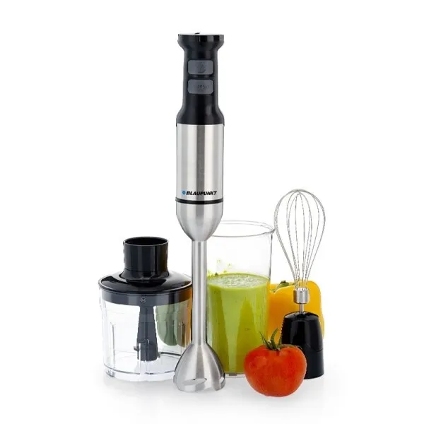 Frullatore a immersione Blaupunkt - Potenza 1500W - Tritatutto da 500ml - Bicchiere da 1 litro - Frusta - Lame in acciaio inox - Modalità Turbo - Nero e grigio - immagine 1
