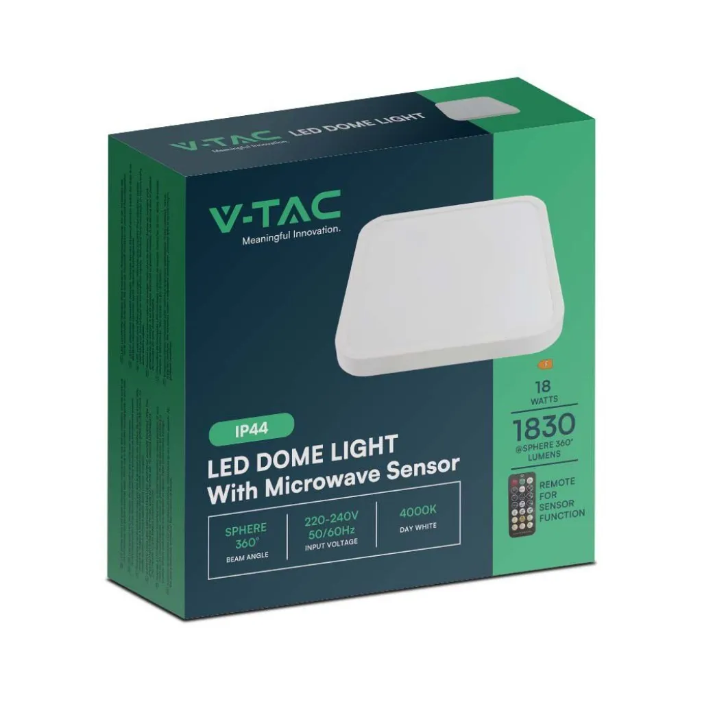 V-TAC Plafoniera LED Quadrata 36W con Telecomando e Sensore di Movimento a Microonde Colore Bianco 4000K IP44 - immagine 1