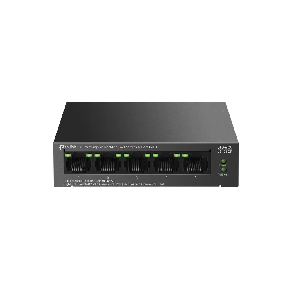 TP-Link LiteWave LS105GP switch di rete Non gestito Gigabit Ethernet (10/100/1000) Supporto Power over Ethernet (PoE) Nero - immagine 1