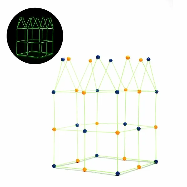 Set di costruzioni Innovagoods Builkitt Fort - 155 pezzi - Fluorescente - Tessuto 120x150 cm - Borsa per il trasporto - Multicolore - immagine 1