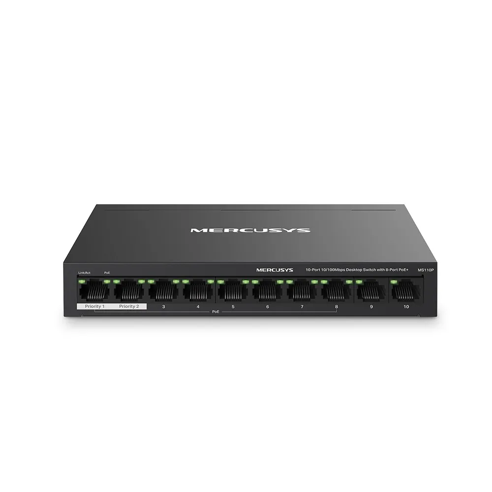 Mercusys MS110P switch di rete Gestito Fast Ethernet (10/100) Supporto Power over Ethernet (PoE) Nero - immagine 1