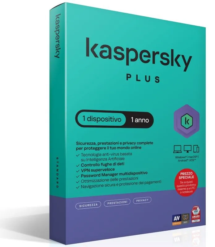 Kaspersky Plus 1Dev 1Y Superslimbox It Att - immagine 1