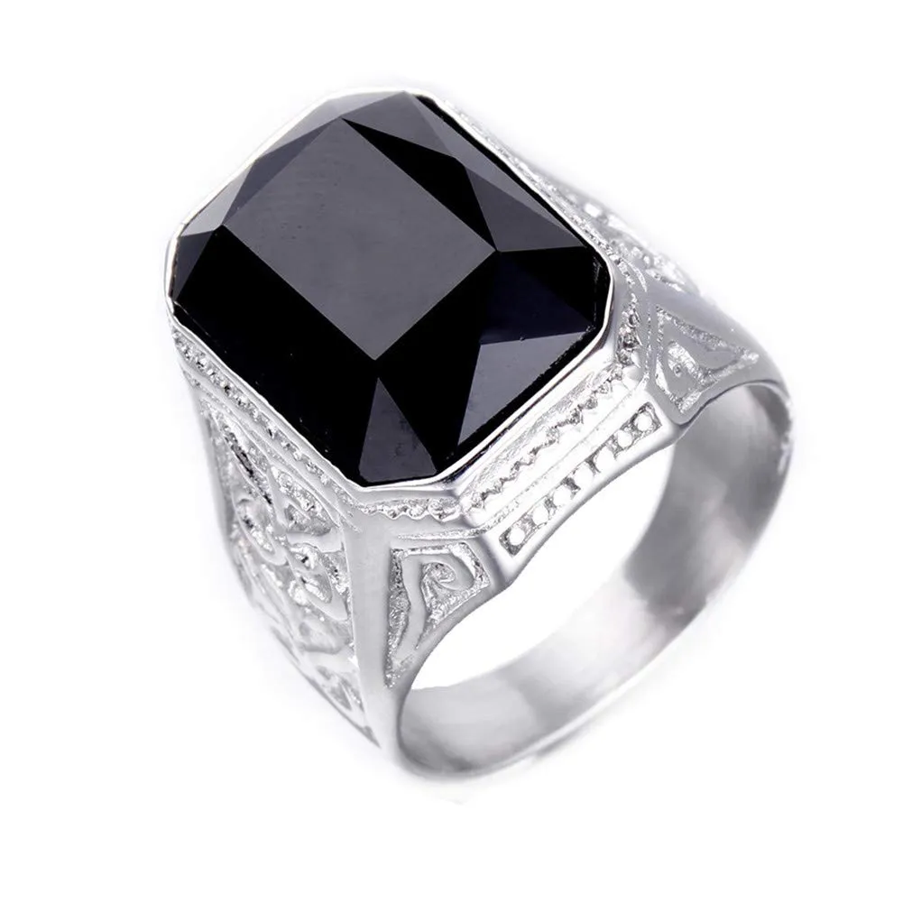 PAURO Uomo Anello da Sposa in Acciaio Inossidabile con Promessa Nuziale Promessa con Grande Pietra Argento Nero Misura 27 - immagine 1