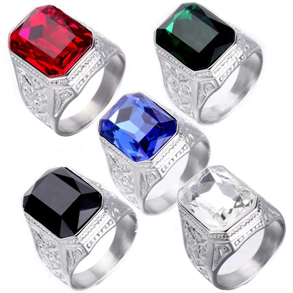 PAURO Uomo Anello da Sposa Vintage in Acciaio Inossidabile Pregiato con Rubino e Grande Pietra Argento Rosso Misura 22 - immagine 5