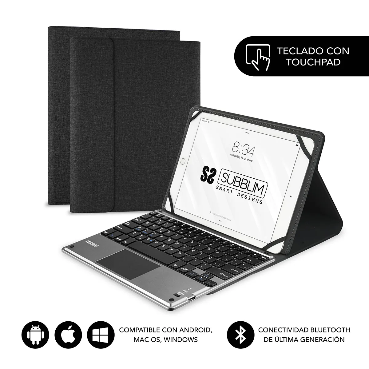 SUBBLIM SUB-KT2-BTP001 tastiera per dispositivo mobile QWERTY Spagnolo Bluetooth Nero Grigio - immagine 1