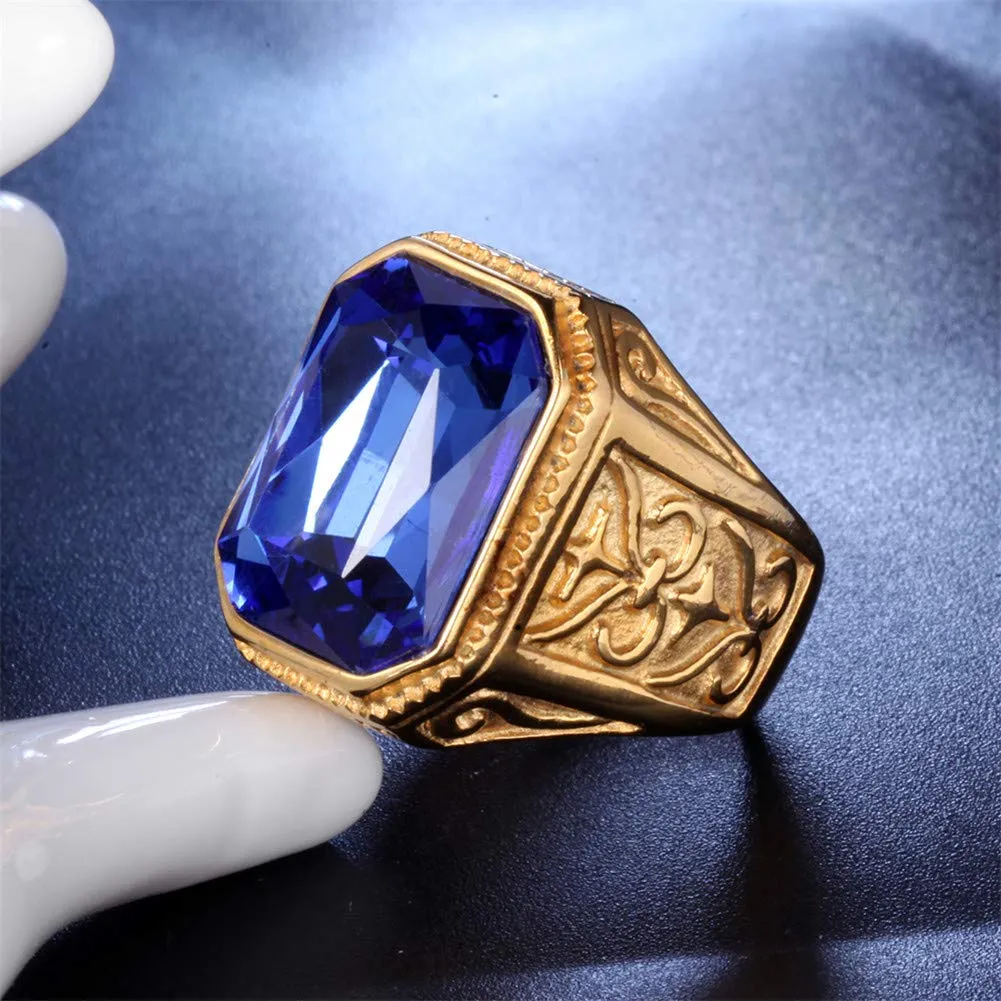 PAURO Uomo Anello da Sposa in Acciaio Inossidabile con Promessa Nuziale Promessa con Grande Pietra Oro Azzurro Misura 27 - immagine 3