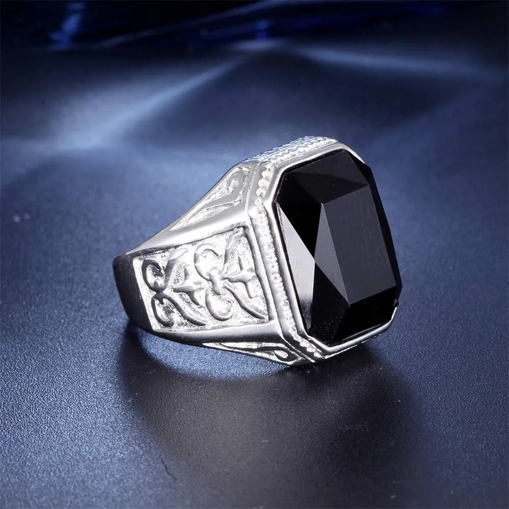 PAURO Uomo Vintage Promettere Nozze in Acciaio Inossidabile Anello Cubico in Zircone con Pietra Grande Argento Nero Misura 14 - immagine 2
