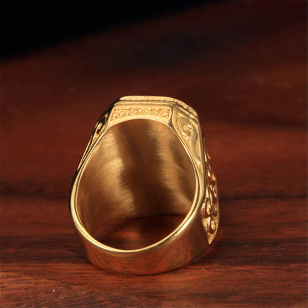 PAURO Anello da Sposa Annata Quadrato in Acciaio Inossidabile Dorato con Grande Pietra Verde Taglia 14 - immagine 3