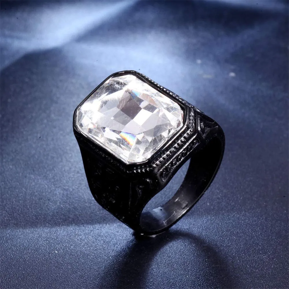 PAURO Uomo Anello da Sposa Vintage in Acciaio Inossidabile Pregiato con Smeraldo e Grande Pietra Nero Bianca Misura 19 - immagine 2