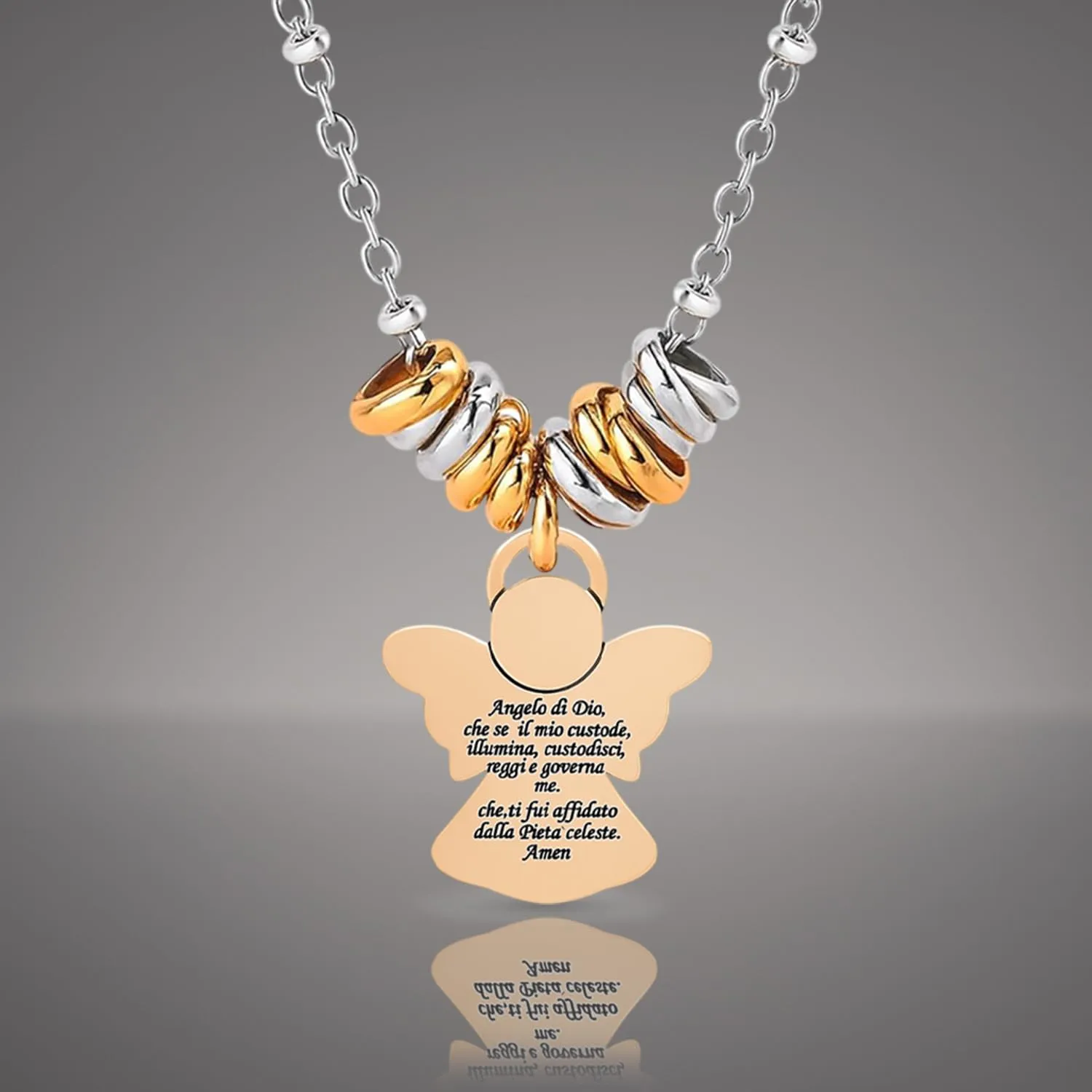 SAGA GIOIELLI® Collana Donna Quadrifoglio Albero Della Vita Family Angelo Custode Coccinella Corno Acciaio Confezione Regalo (ANGELO CUSTODE) - immagine 2