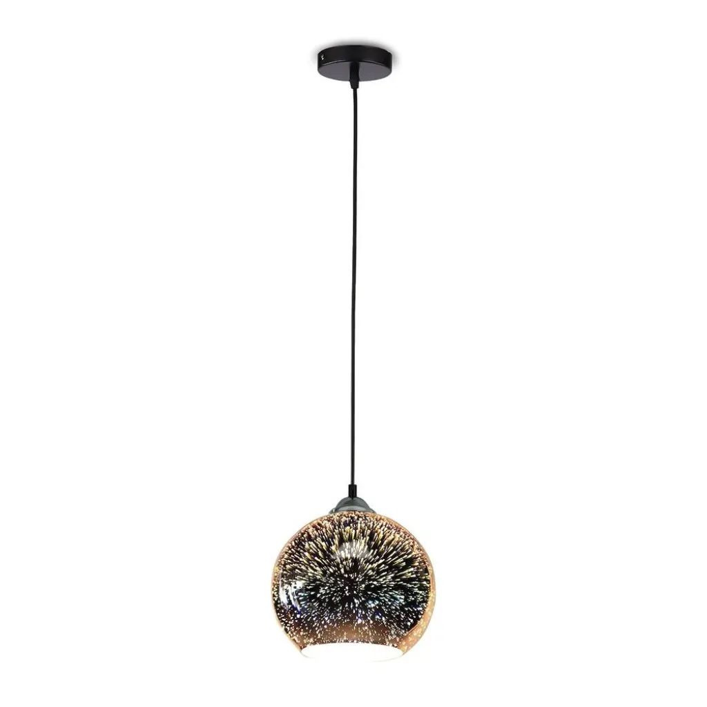 V-TAC Lampadario LED a Sospensione con Portalampada E27 (Max 60W) Campana in Vetro Colore Cromo Specchio con Effetto 3D d: 25cm - immagine 1